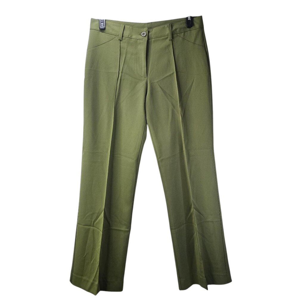 Leyva's Women Straight Leg Dress Pants Olive Green Classic Flat Front Size XL